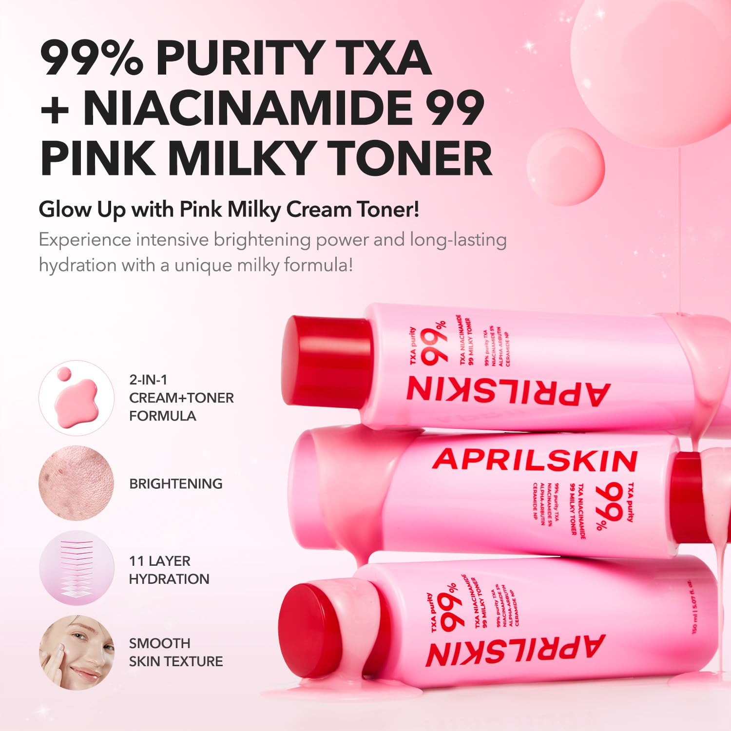 Aprilskin Txa Glass Skincare Trio: Txa Niacinamide Toning Shot 99 Spicule Facial Serum, Txa Niacinamide 99 Pink Milky Toner And Txa Pink Capsule Gel Mask(4Ea) : Beauty & Personal Care