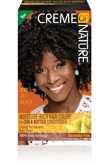 Moisture Rich Liquid Hair Color By Creme Of Nature, C10 Jet Black, With Shea Butter Conditioner, 1 Application