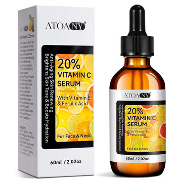 Premium 20% Vitamin C Serum For Face & Neck, Anti Aging & Wrinkle Facial Serum With Vitamin C, Ferulic Acid, Vitamin E, Boost Skin Collagen,Hydrate & Plump Skin, 60Ml