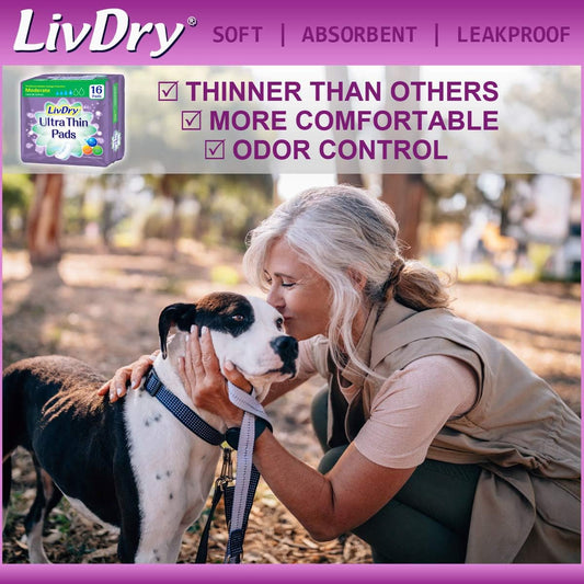 LivDry Incontinence Ultra Thin Pads for Women | Leak Protection and Odor Control | Extra Absorbent (Moderate 48-Count)