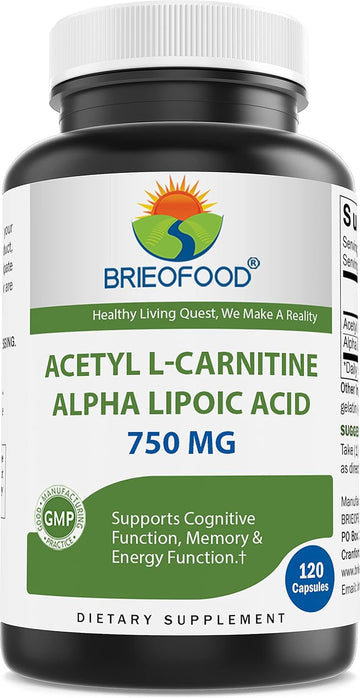 Brieofood Acetyl L-Carnitine Alpha Lipoic Acid (Ala Alc) 750 Mg 120 Capsules