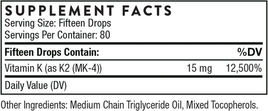 Thorne Vitamin K2 Liquid (1 Mg Per Drop) - Concentrated Vitamin K2 Supplement For Heart And Bone Support - 1 Fl Oz