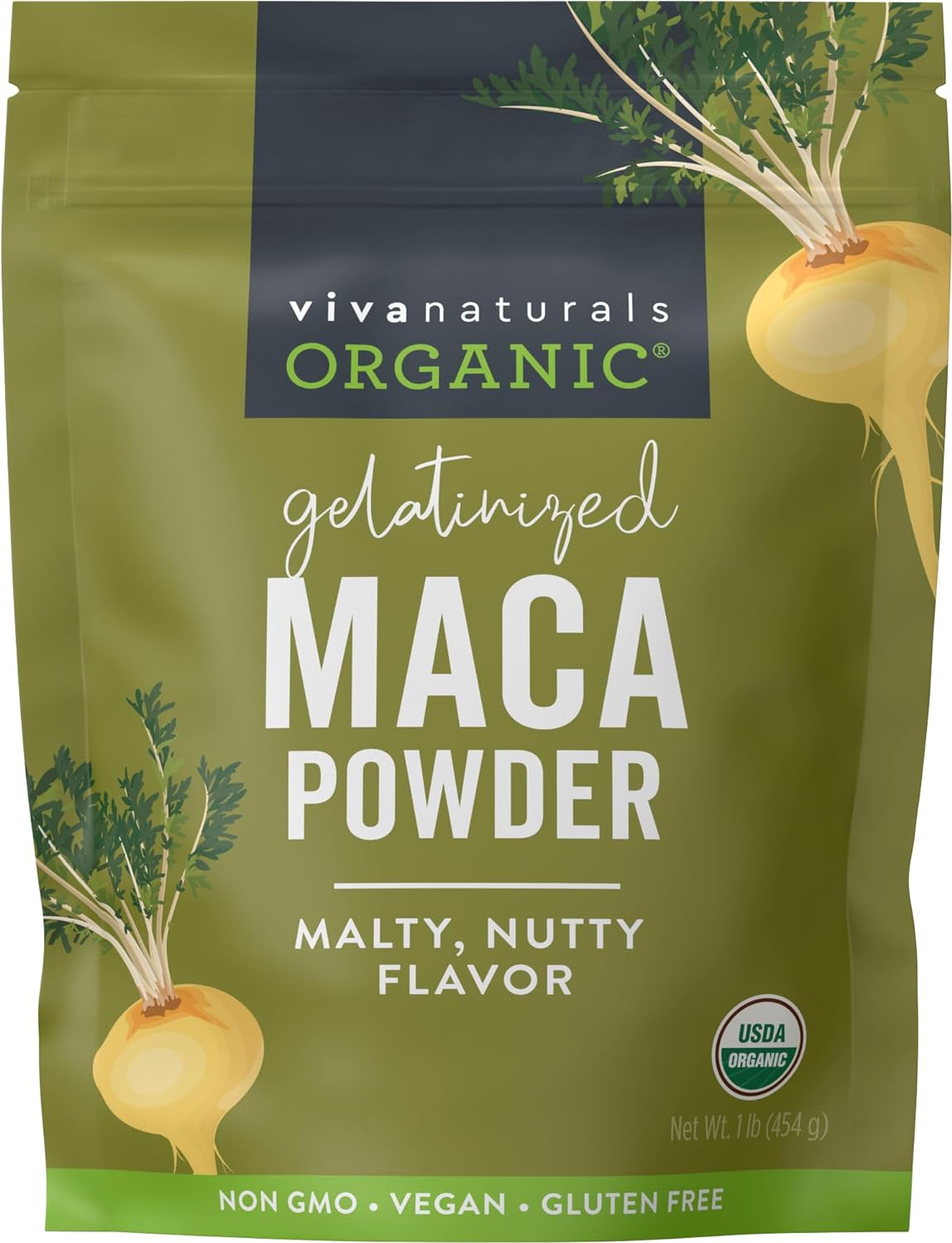 Viva Naturals Organic Maca Powder - Gelatinized Maca Powder Organic, Vegan and Kosher Peruvian Superfood - Certified USDA Organic, Gluten-Free & Non-GMO