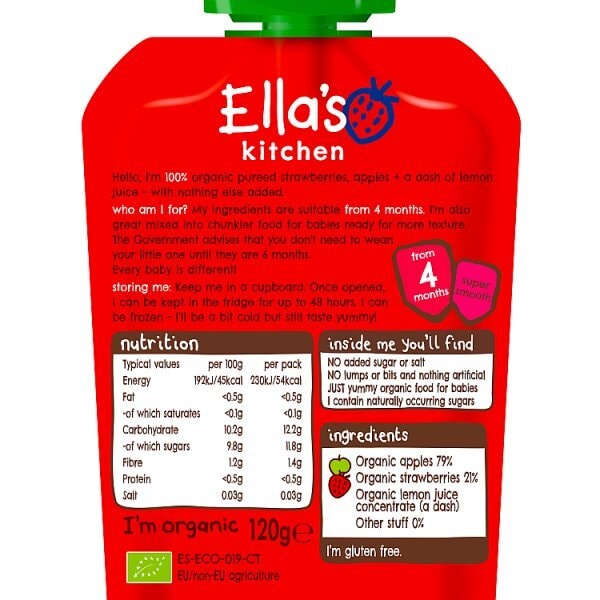 Ella'S Kitchen Organic Strawberries & Apples 4M+ 120G