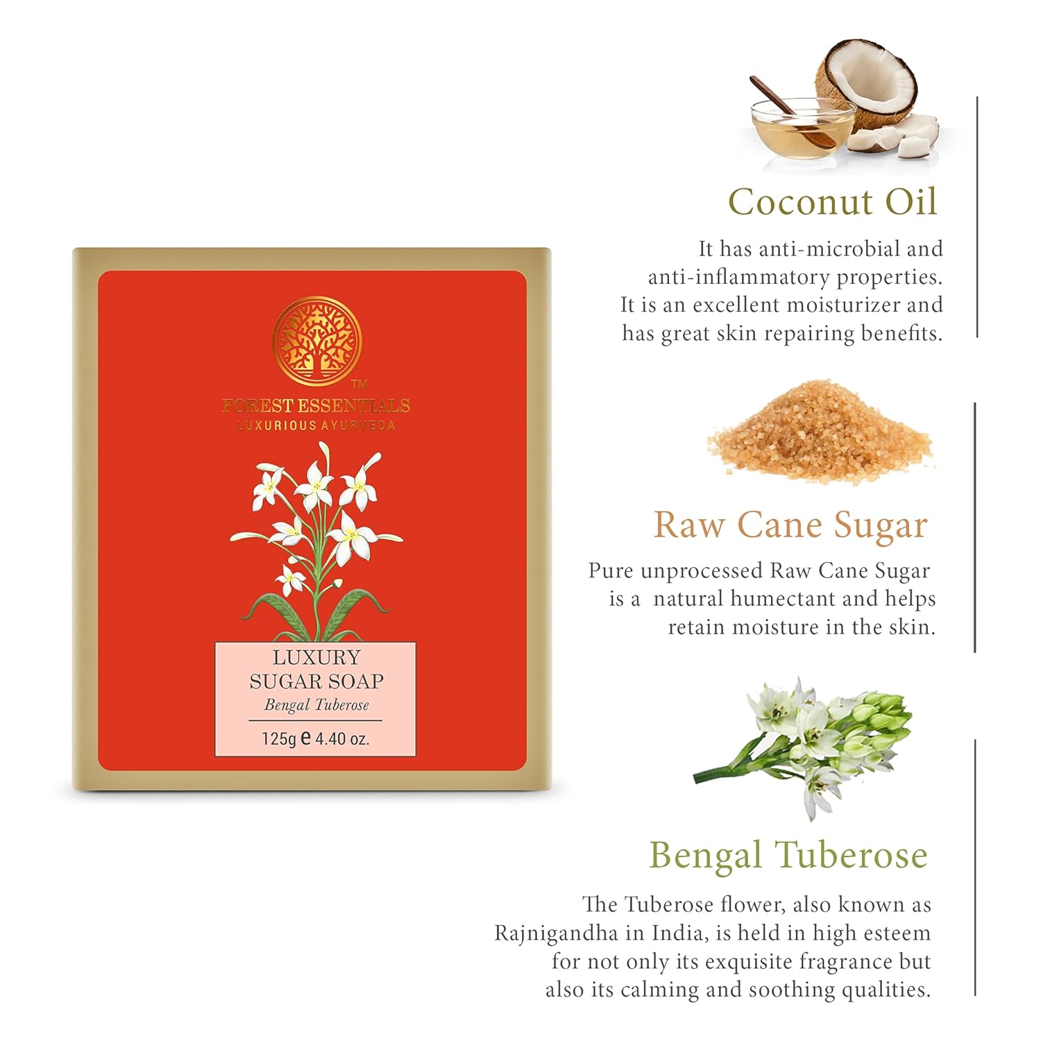 Forest Essentials Luxury Sugar Soap Bengal Tuberose 125G : Beauty & Personal Care