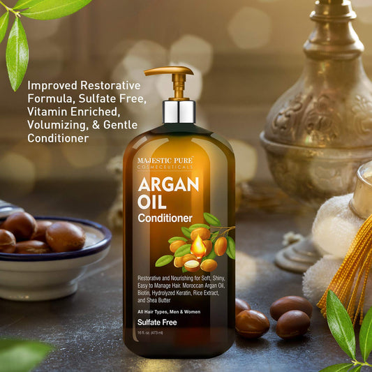 MAJESTIC PURE Argan Oil Conditioner for Hair - for All Hair Types, Women and Men, Sulfates Free, Parabens Free - Ideal for Daily Use - 16 Fl Oz