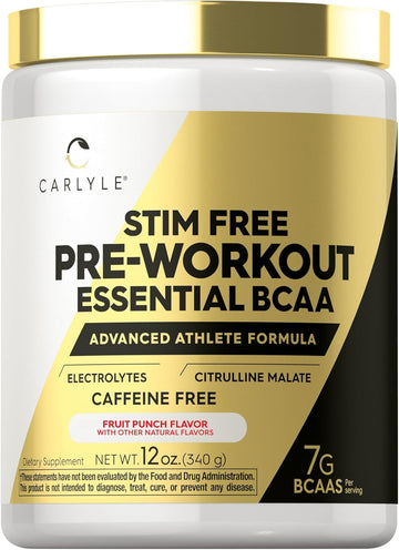 Carlyle Stim Free Pre Workout Powder | Bcaa Amino Acids | 7G Bcaa | Fruit Punch Flavor | Non-Gmo And Gluten Free Supplement