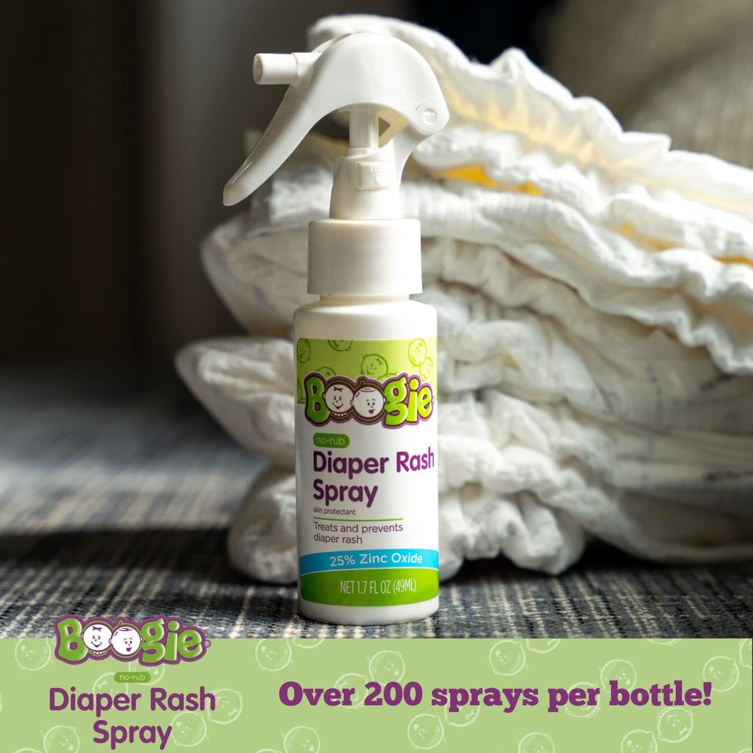 Diaper Rash Cream Spray by Boogie Bottoms, Travel Friendly No-Rub Touch Free Application for Sensitive Skin, from The Maker of Boogie Wipes, Over 200 Sprays per Bottle, 1.7 oz : Baby