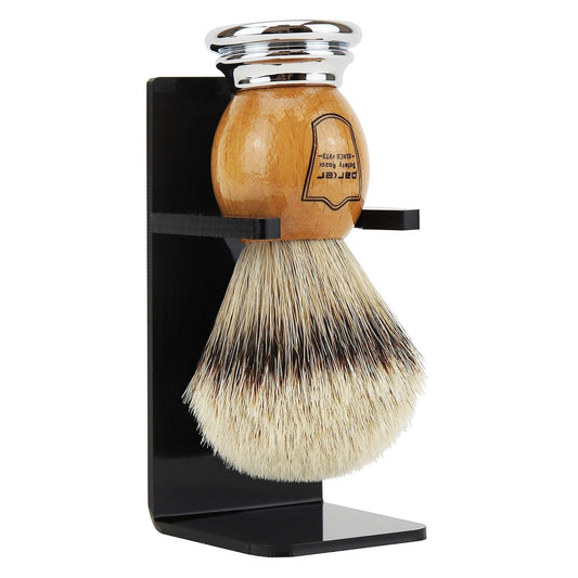 Parker 100% Silvertip Badger Shaving Brush – Olivewood Handle, Long-Loft 22 Mm Knot With Resin Stand – Super Soft Bristles For A Rich Lather For All Skin Type