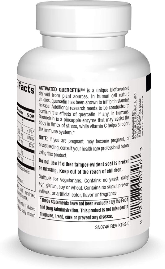 Source Naturals Activated Quercetin - Plant-Derived Bioavonoid Complex - Seasonal & Immune Defense - 100 Vegetarian FriendlyTablets