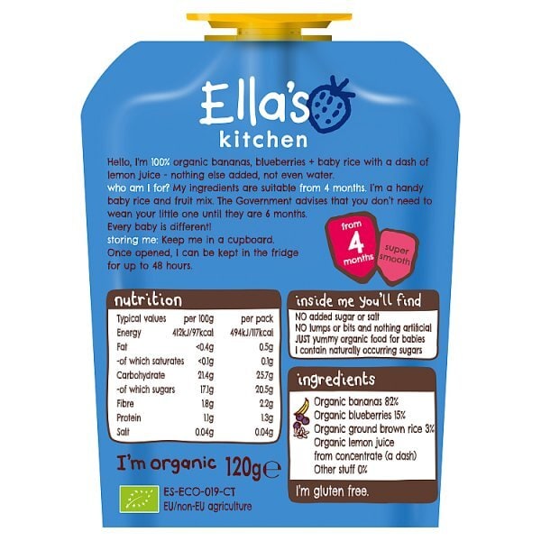 Ella'S Kitchen Banana & Blueberries Baby Rice 4M+ 120G