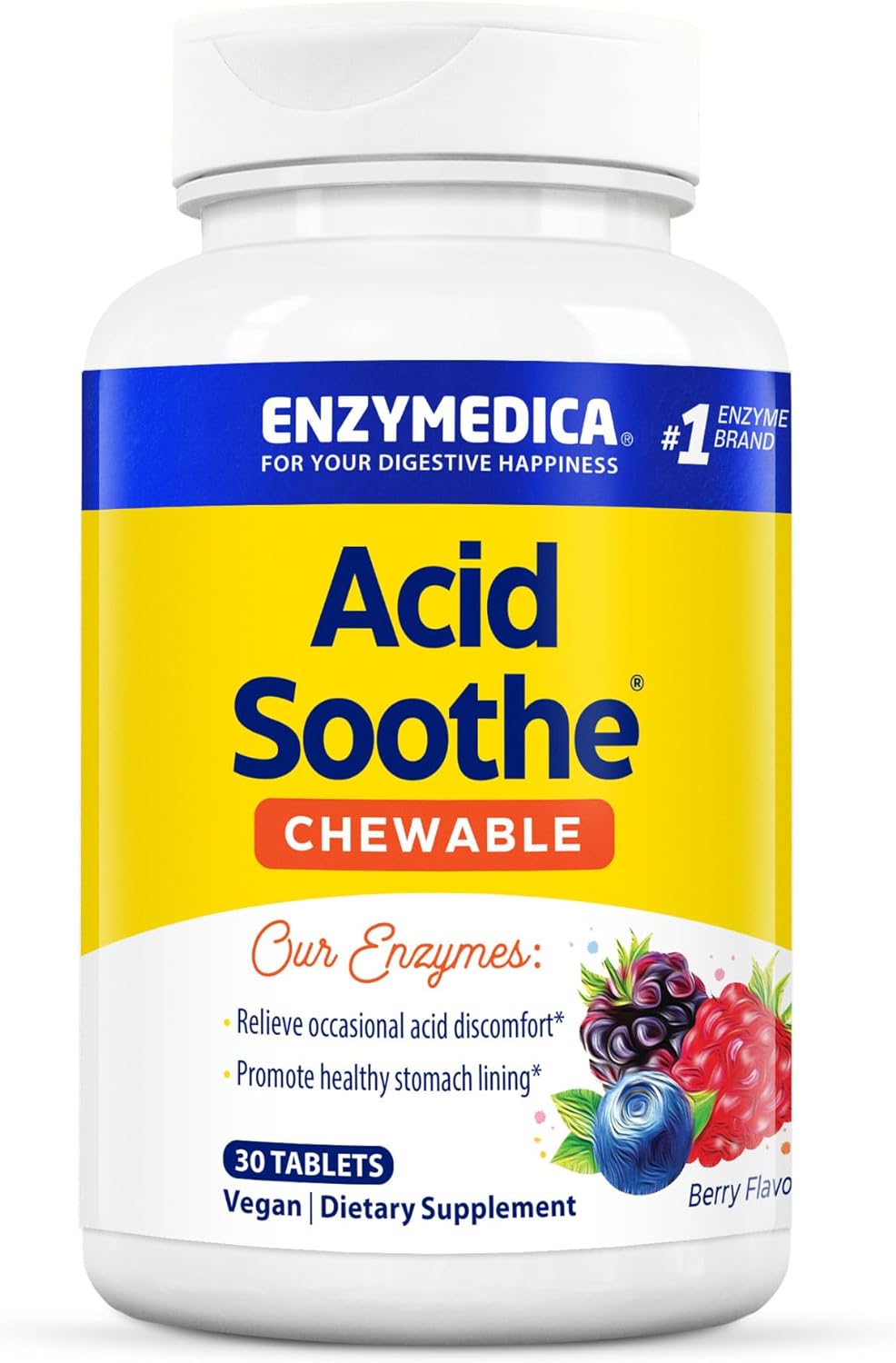 Enzymedica - Chewable Acid Soothe, Supports the Relief of Occasional Heartburn + Indigestion, 30 count