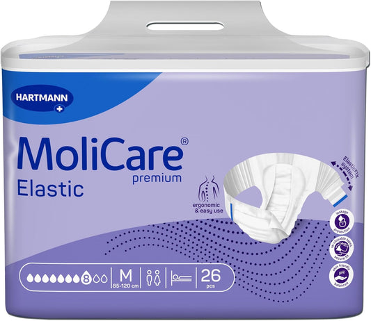 Molicare® Premium Elastic Slip – 8 Drops Absorption | All-Round Leakage Protection, Ergonomic & Fast Handling With Elasticated Panels | Size M, Pack Of 26