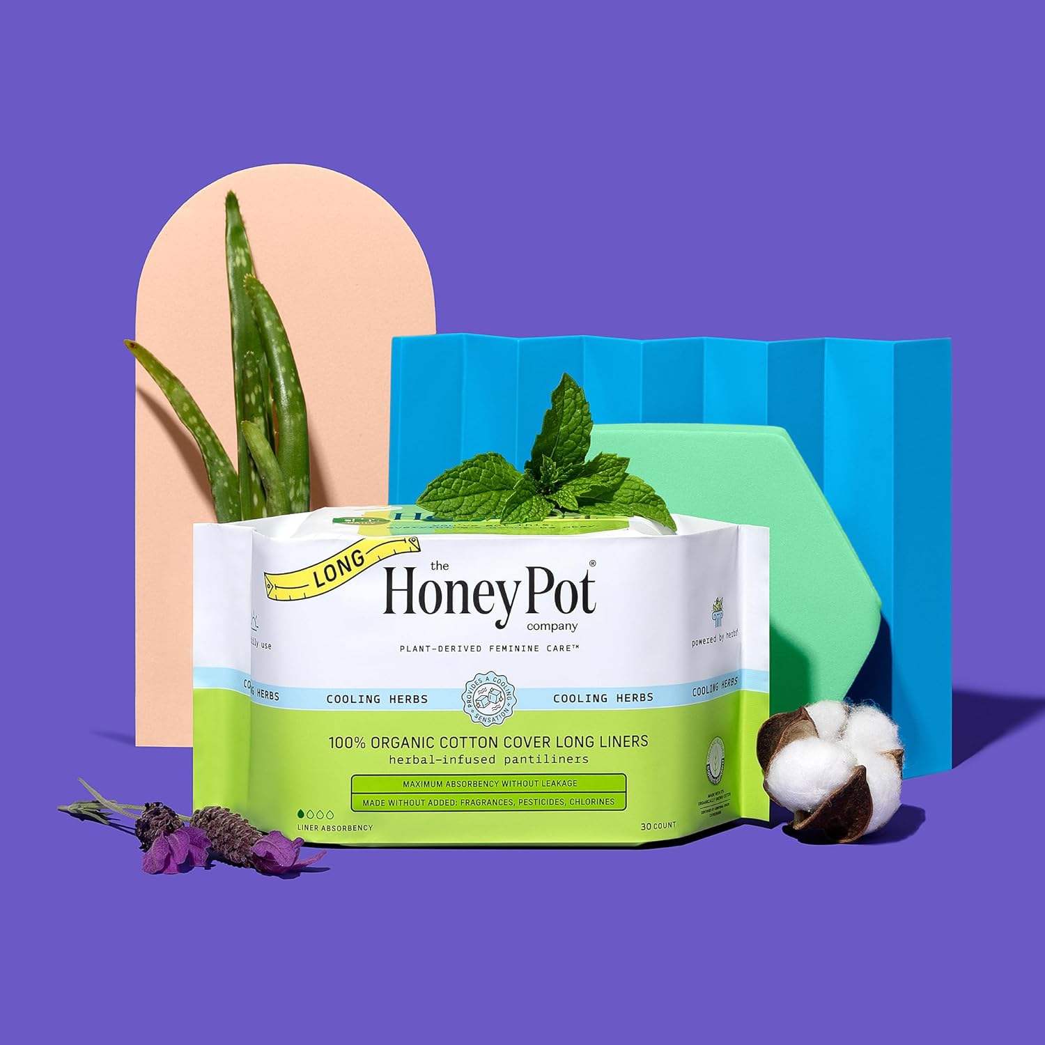 The Honey Pot Company - Herbal Panty Liners for Women - Long Panty Liners - Infused w/Essential Oils for Cooling Effect & Organic Cotton Cover - Feminine Care - FSA & HSA Eligible - 30 ct : Health & Household