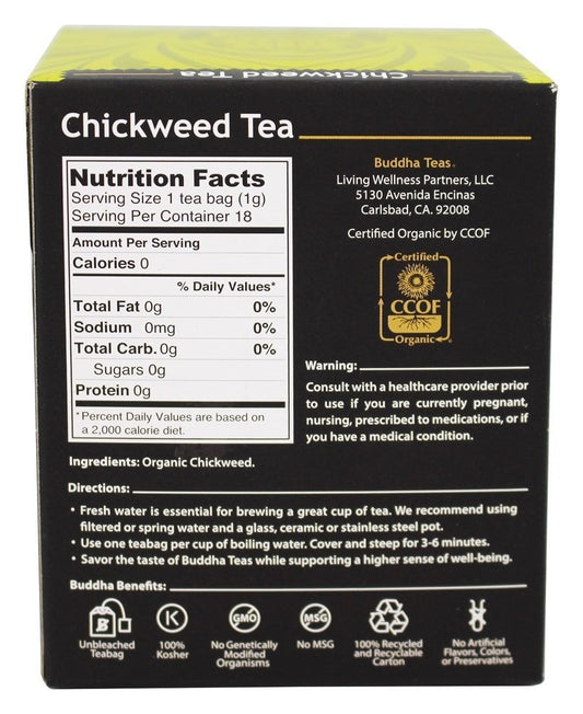 Buddha Teas Organic Chickweed Tea - Ou Kosher, Usda Organic, Ccof Organic, 18 Bleach-Free Tea Bags