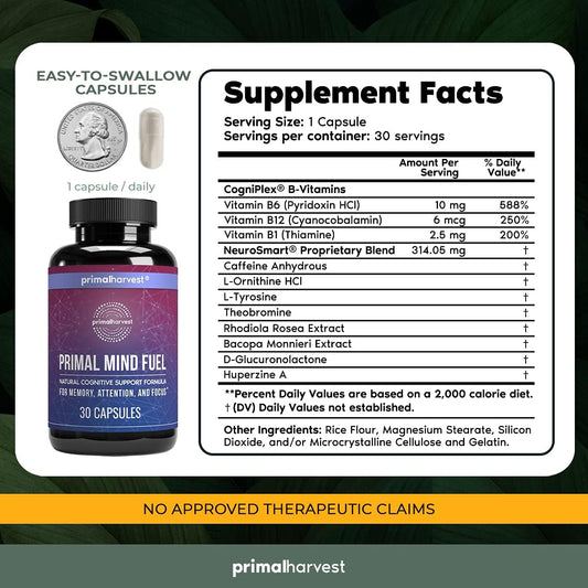Primal Harvest Mind Fuel & Magnesium Glycinate Supplements For Women And Men Magnesium And Mind Fuel Brain Booster Pills Bundle