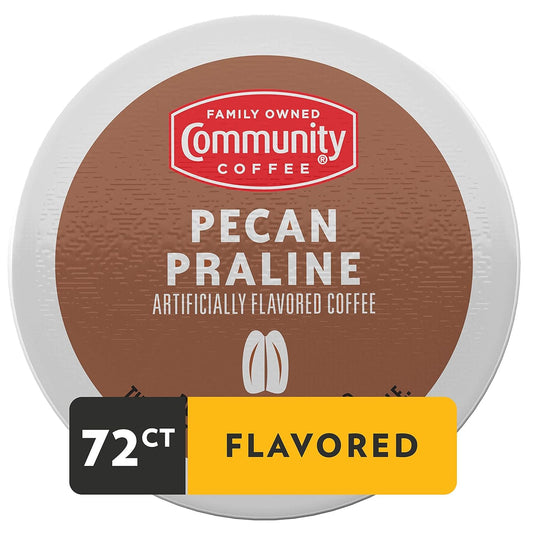 Community Coffee Pecan Praline Flavored 72 Count Coffee Pods, Medium Roast, Compatible with Keurig 2.0 K-Cup Brewers, 12 Count (Pack of 6)