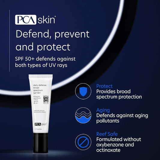 Pca Skin Daily Defense Broad Spectrum Spf 50+ - Anti Aging Zinc Oxide Face Sunscreen Lotion For Uva/Uvb Protection, Reef-Friendly, Oxybenzone & Oil-Free Formula (1.7 Fl Oz)