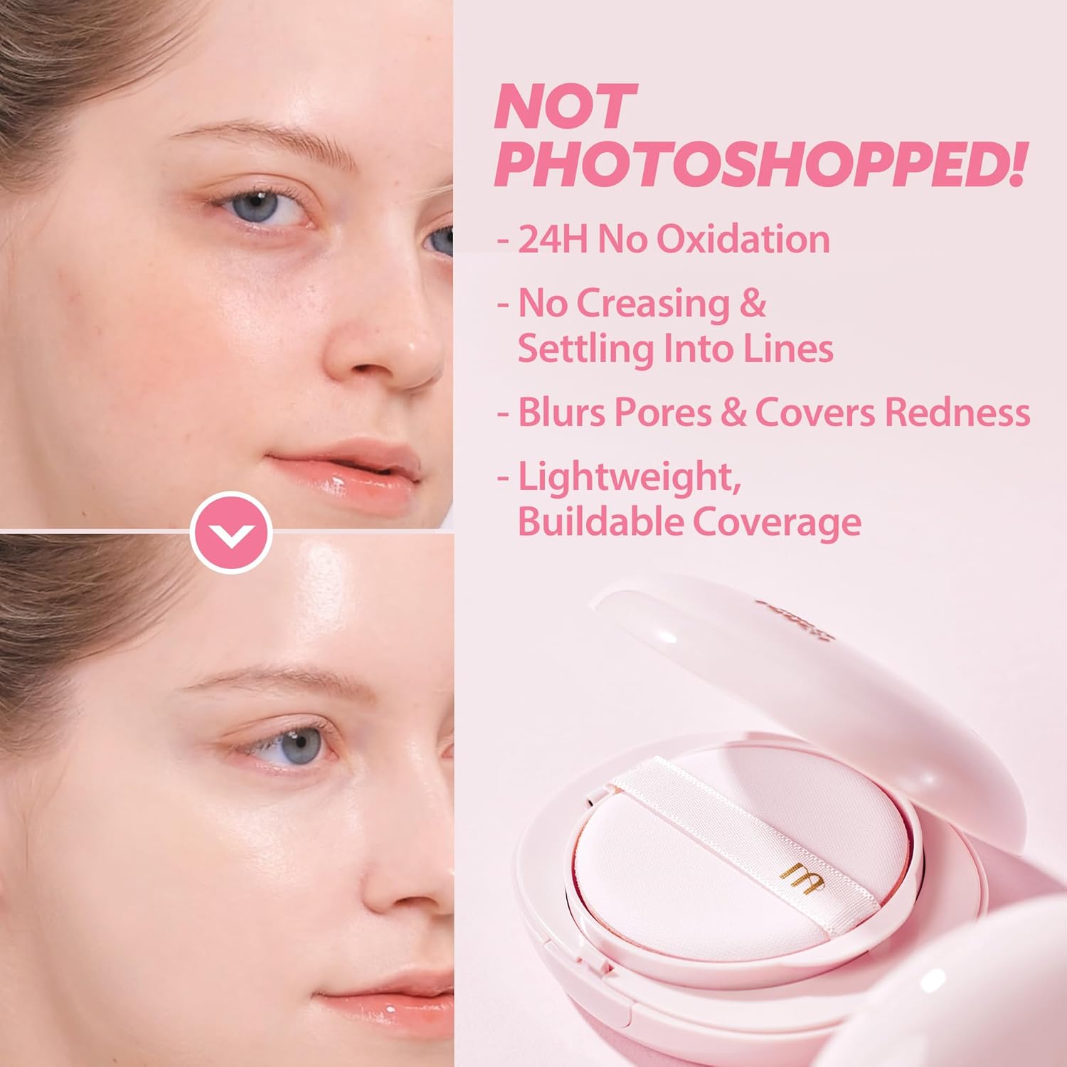 Milktouch Cushion Foundation, 24H Flawless Skin, Radiant Shine, No Oxidation, Long-Lasting, Non-Creasing, 60% Hydrating Skincare Infused Korean Foundation, Valentines Gifts (40N Cappuccino)