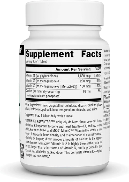 Source Naturals Vitamin K2 Advantage, For Bone And Heart Health*, 2200 Mcg - 120 Tablets