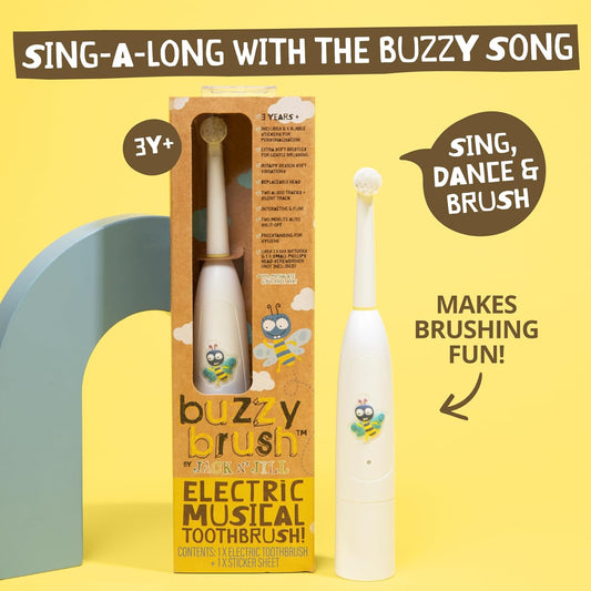 Jack N' Jill Kids Buzzy Brush Electric Musical Toothbrush - Kids Electric Toothbrush Age 3 And Up, Singing Toothbrush, Tri Color Led, Water Resistant, Child Safe, Battery Operated - (Pack Of 1)