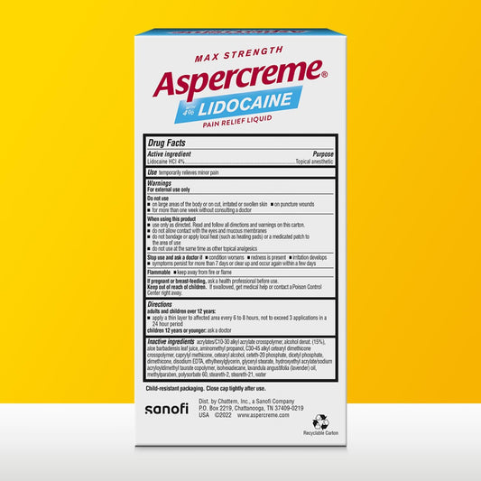 Aspercreme Essential Oils Lidocaine Pain Relief With No-Mess Roll-On Applicator, Max-Strength Lidocaine Numbs Away Nerve Pain, Moisturizing Aloe Hydrates Skin, Lavender, 2.5 Oz