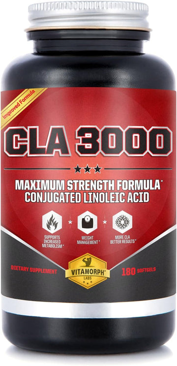 CLA 3000 - CLA Safflower Oil for Metabolism and Weight Loss Management, Maximum Strength Conjugated Linoleic Acid, Stimulant-Free Non-GMO Safflower Cla 180 Softgels