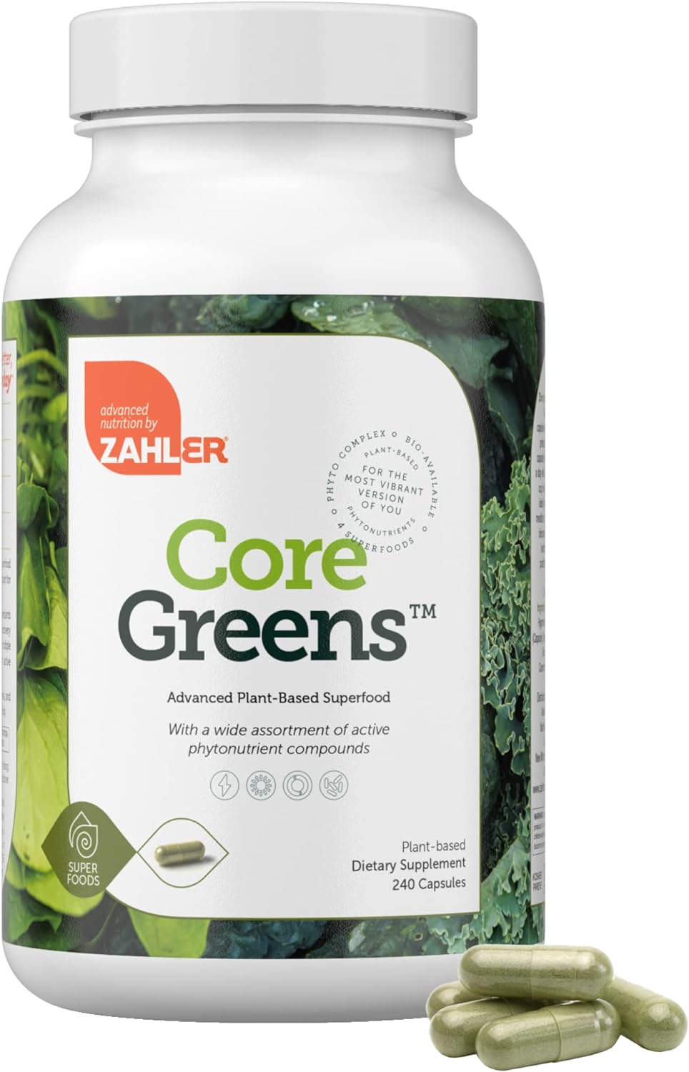 Zahler Core Greens, Superfood Greens Capsules, Super Greens with Spiru