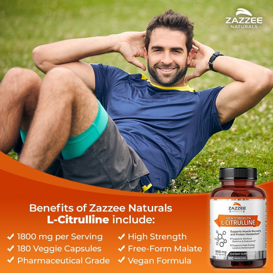 Zazzee High Strength L-Citrulline Malate, 1800 Mg Per Serving, 180 Vegan Capsules, 60 Day Supply, High Absorption With Superior Free-Form Malate, 100% Vegetarian, All-Natural And Non-Gmo