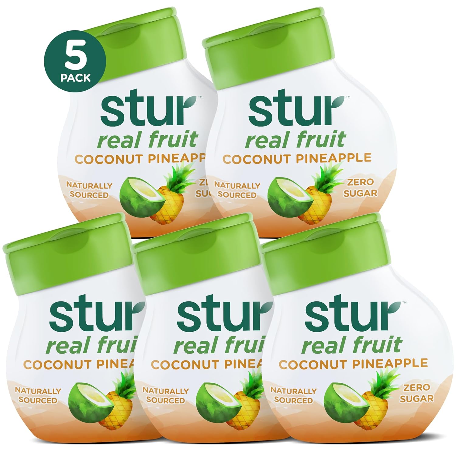 Stur Liquid Water Enhancer | Coconut Pineapple | Naturally Sweetened | High In Vitamin C & Antioxidants | Sugar Free | Zero Calories | Keto | Vegan | 5 Bottles, Makes 120 Drinks