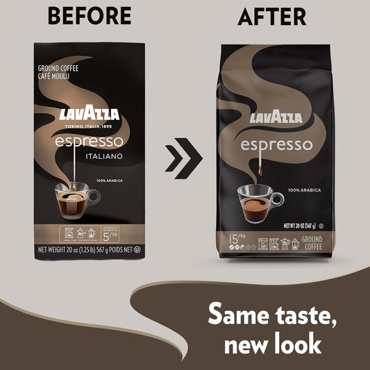 Lavazza Espresso Italiano Ground Coffee, 100% Arabica, 20 Oz Soft Bag, Espresso Italiano, 20 Oz Premium Quality, 100% Arabica, Gluten Free