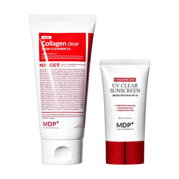 Mdp Red Lacto Collagen Facial Cleanser With Tube And Spf55 Uv Clear Sunscreen Bundle