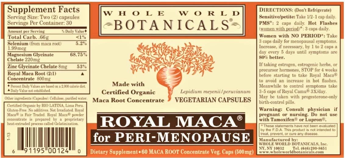 Whole World Botanicals Royal Maca For Peri-Menopause, 60 Ct : Health & Household