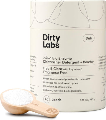 Dirty Labs | Dishwasher Detergent and Booster | Scent Free | 48 Loads (1 lb) | Ultra Clean, Spot Free, Quick Wash Optimized | Hyper Concentrated