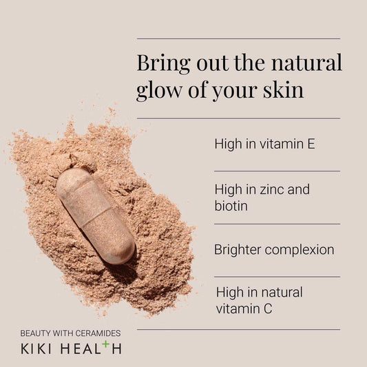 Kiki Health - Beauty Capsules With Plant-Based Ceramides - High In Vitamin C, Vitamin E, Biotin And Zinc - For Maintenance Of Normal Hair And Skin - 60 Vegetarian Capsules
