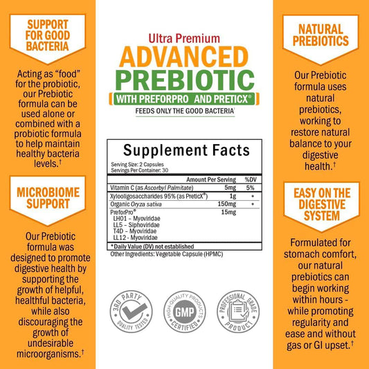 Prebiotics For Advanced Gut Health - Immune System Support & Dietary Fiber - Fuels Good Bacteria Growth To Promote Digestive Health - Gas & Digestion Support - Probiotics For Men & Women - 60 Capsules