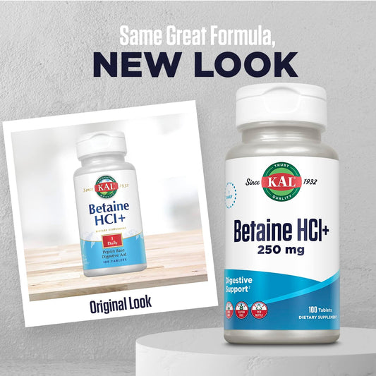 Kal Betaine Hcl With Pepsin, Digestive Health Supplement With 250Mg Betaine Hydrochloride Plus 130Mg Pepsin, Gluten Free, Non-Gmo, 60-Day Guarantee, Rapid Disintegration Tablets, 100 Servings, 100Ct : Health & Household