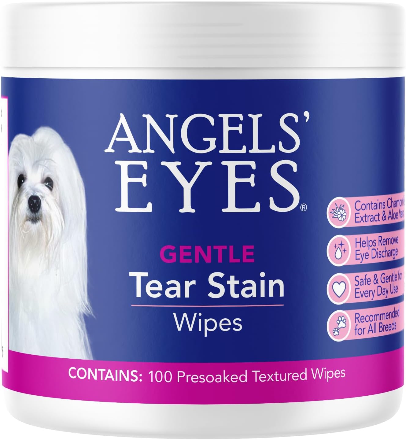 ANGELS' EYES Gentle Tear Stain Wipes for Dogs and Cats | 100 ct Presoaked & Textured Eye & Face Wipes | Remove Discharge & Mucus Secretions