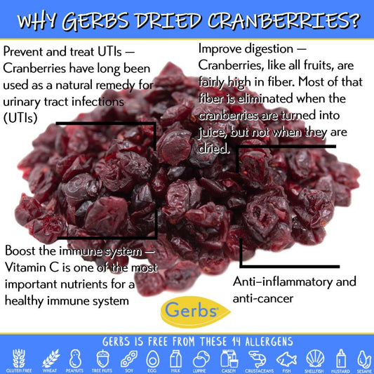 GERBS Dried Cape Cod Cranberries 4 LBS. | Freshly Dehydrated Re-sealable Bulk Bag | Top 14 Food Allergy Free | Sulfur Dioxide Free | Heart Healthy & Boost Immune System | Gluten, Peanut, Tree Nut Free