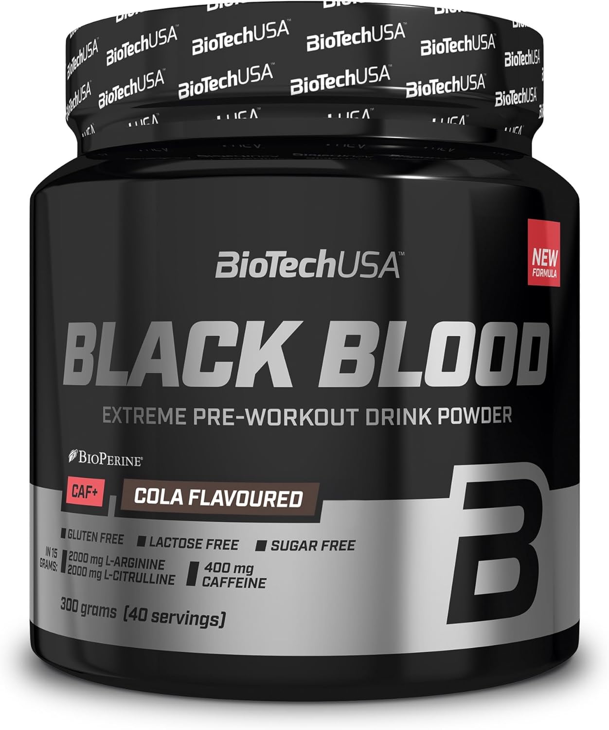 Biotechusa Black Blood Caf+ | Preworkout Drink Powder | 12 Active Ingredients | 200Mg Caffeine Per Serving | Sugar, Lactose, And Gluten-Free, 300 G, Blueberry