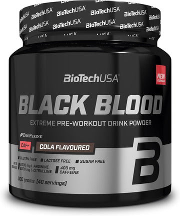 Biotechusa Black Blood Caf+ | Preworkout Drink Powder | 12 Active Ingredients | 200Mg Caffeine Per Serving | Sugar, Lactose, And Gluten-Free, 300 G, Blueberry