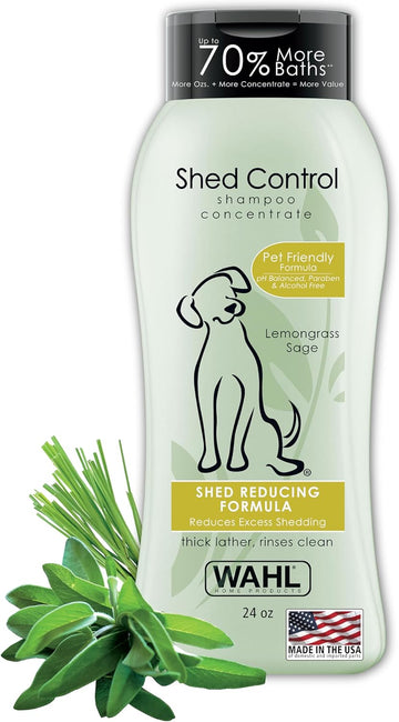 Wahl Usa Shed Control Pet Shampoo For Dog Shedding & Dander – Lemongrass, Sage, Oatmeal, & Aloe For Healthy Coats & Skin – 24 Oz - Model 820005A