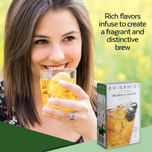 China Mist Iced Tea – Blackberry Jasmine Green Tea Infusion – Refreshing And Delicious – Each Tea Bag Yields 1/2 Gallon – 4 Bags