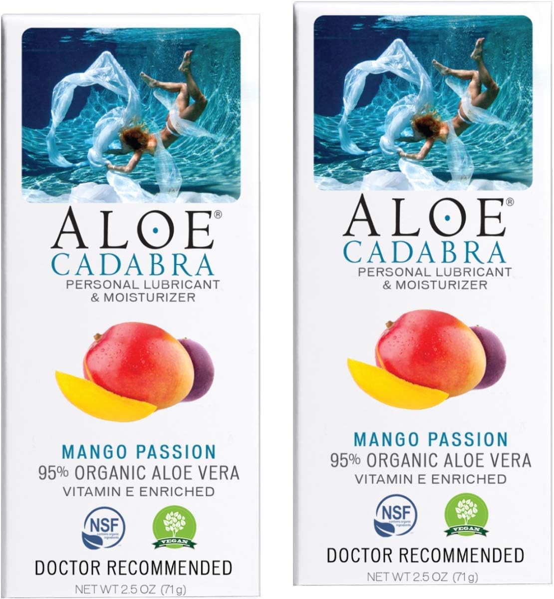 Aloe Cadabra Flavored Personal Lubricant Organic, Natural Mango Passion Lube for Women, Men & Couples, 2.5 Oz (Pack of 2)