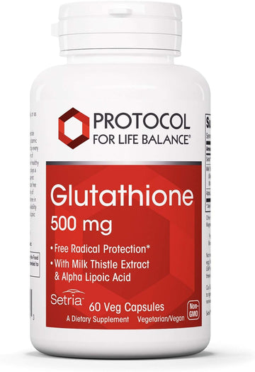 Protocol Glutathione 500mg Immune Support* - with Milk Thistle Extract & Alpha Lipoic Acid - Reduced Glutathione - Made Without Gluten, Dairy-Free, Halal, Kosher - 60 Veg Caps