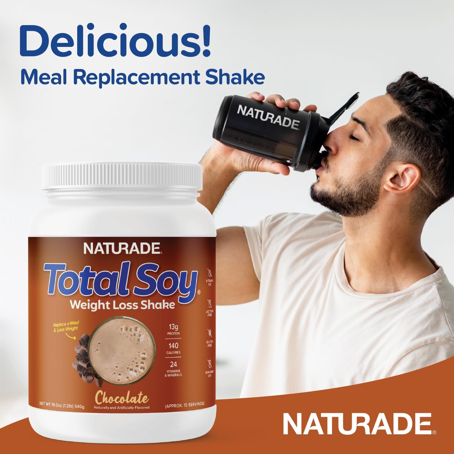 Naturade Total Soy Protein Powder - 13g Protein & 130 Calories per Servings - Zero Trans Fat - Non-GMO Soy - Lactose & Gluten Free - Chocolate (15 Servings) : Health & Household