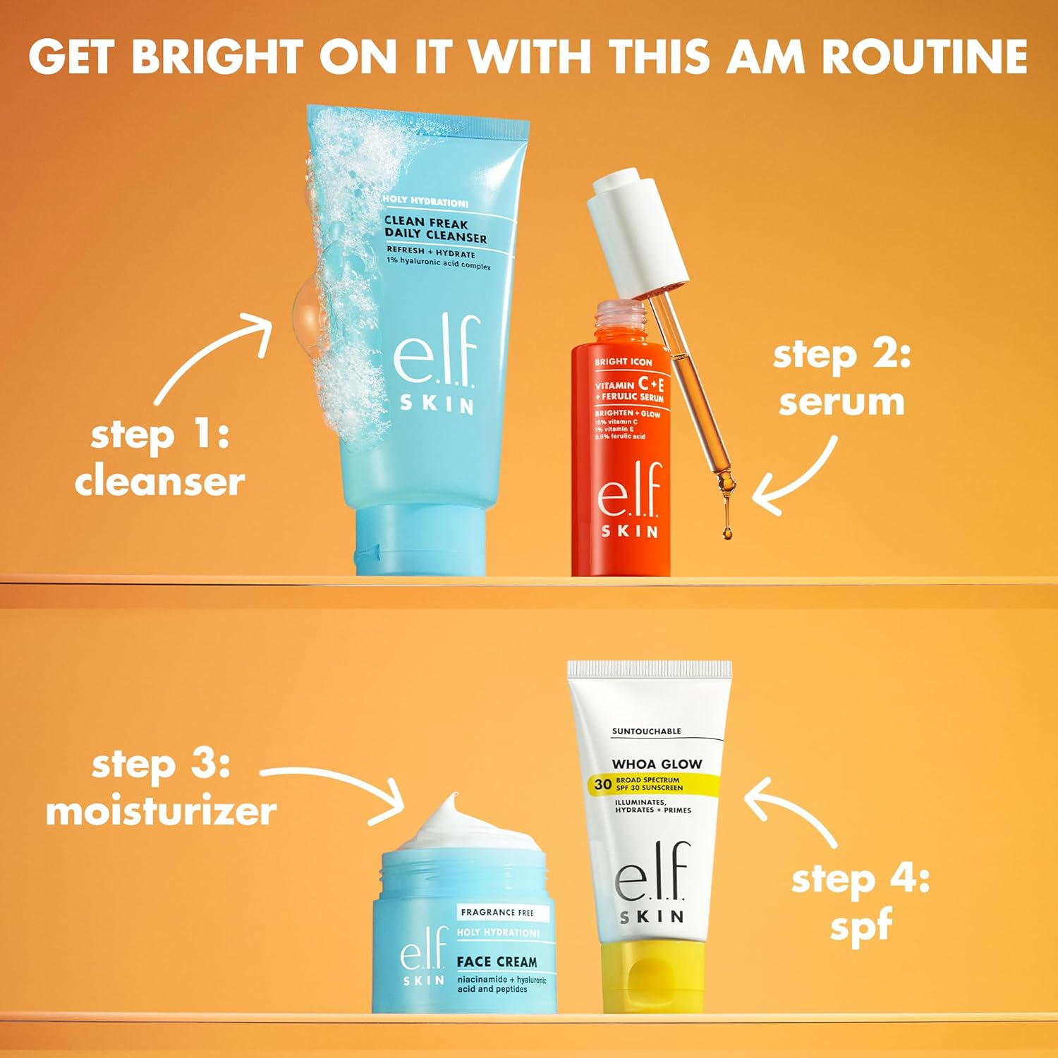 E.L.F. Skin Bright Icon Vitamin C + E + Ferulic Serum Mini, Brightening & Soothing Face Serum, Helps Even Skin Tone, Vegan & Cruelty-Free, 0.5 Fl Oz : Beauty & Personal Care