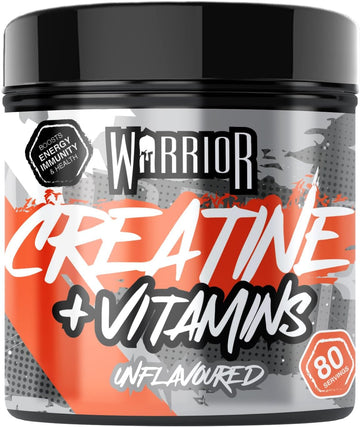 Warrior Creatine Monohydrate Powder + Vitamins 360G - Performance & Recovery - Pure Micronised Multivitamin Nutrition Blend - Vitamin A, B12, C, D, E, Magnesium, Iron, Zinc - 80 Servings (Unflavoured)