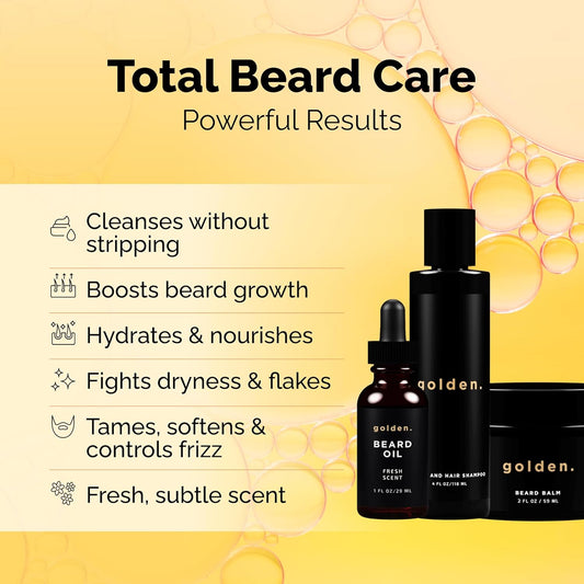 Golden Grooming Co. Everyday Beard Bundle – Complete Beard Care Set | Includes Beard Oil, Balm & Shampoo (Xl, Spicy Grove)