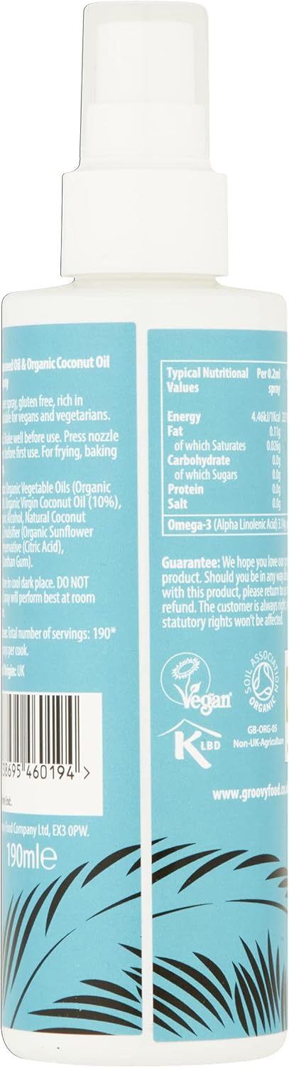 The Groovy Food Company Organic Cooking Spray With Virgin Coconut Oil 190Ml (Pack Of 12)